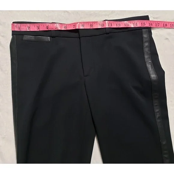Banana Republic Sloan Fit Pants Women's 6 Black Faux Leather Stripe Down‎ Leg - Picture 9 of 13